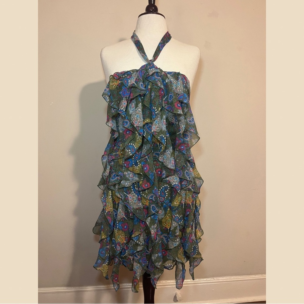 SOLD ‼️ Princess Vera Wang Paisley Halter Mini Tiered Ruffle Dress